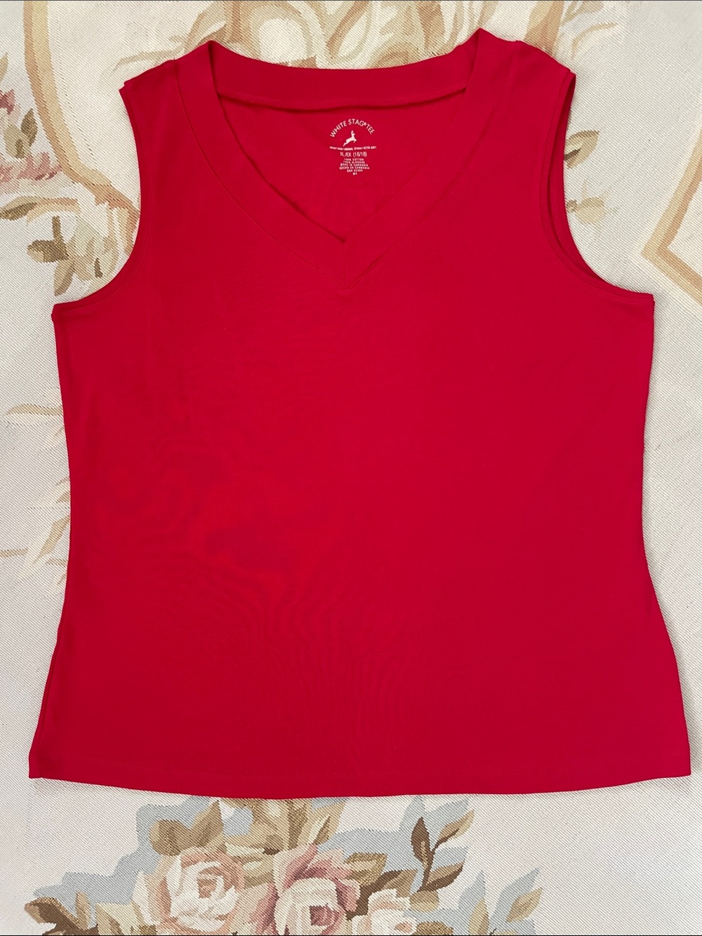 White Stag Red V-Neck cotton Sleeveless Tank Top